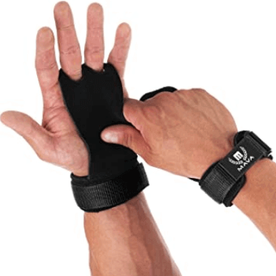 11) Mava Sports Leather Grips with Wide Wrist Support